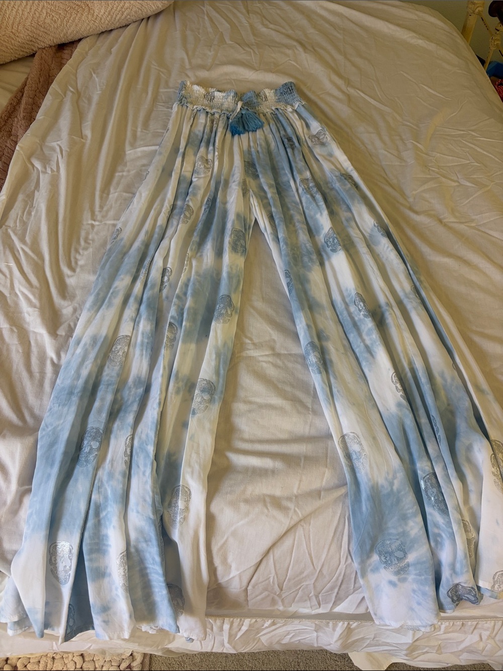 Surf Gypsy Light Blue and White Tie-Dye Palazzo Pants